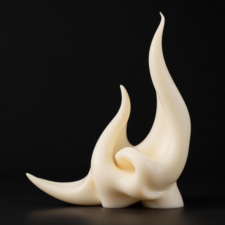 Sculptural bone-white flame-shaped candle